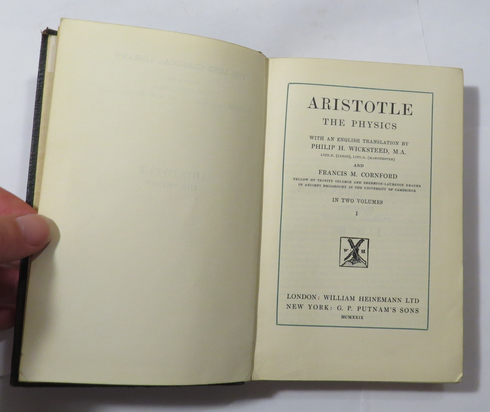Aristotle : The Physics I [Volume One of two volumes]