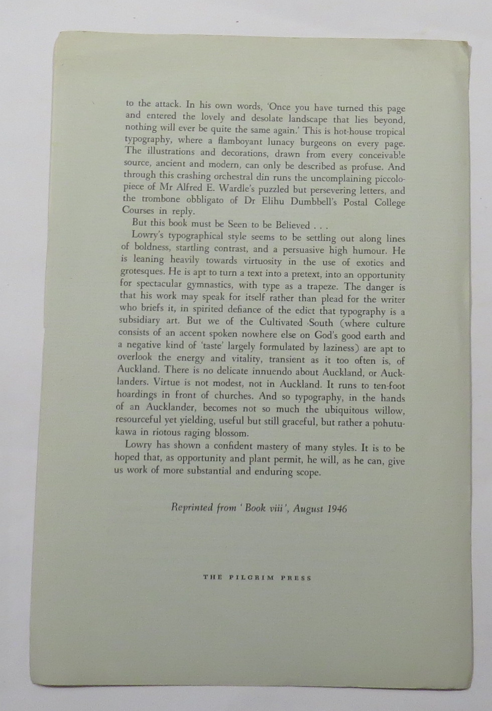 Bob Lowy's Books : A Note by Denis Glover