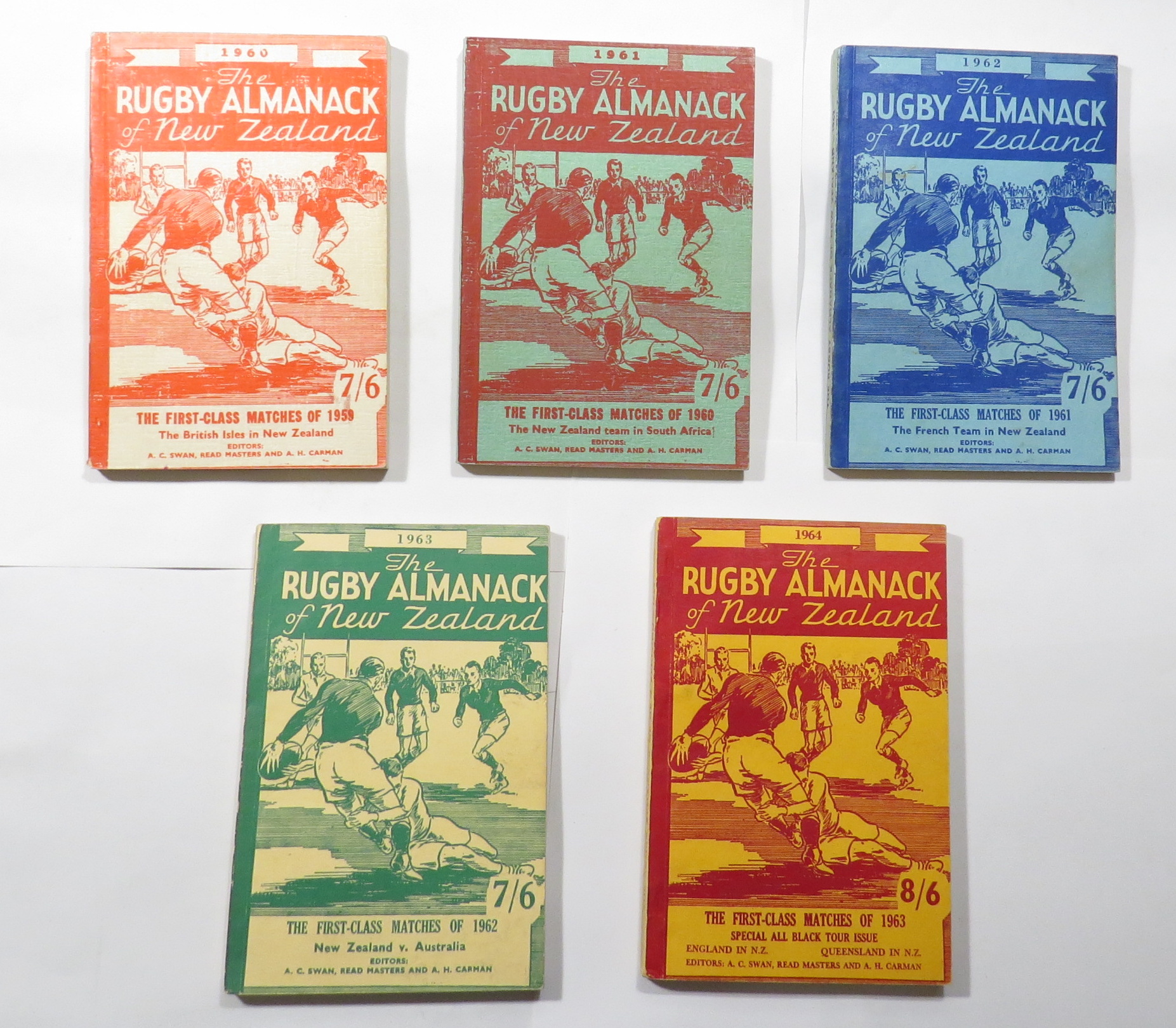 The Rugby Almanack of New Zealand 1960 Edition [+ 4 other issues: 1961; 1962; 1963; 1964]