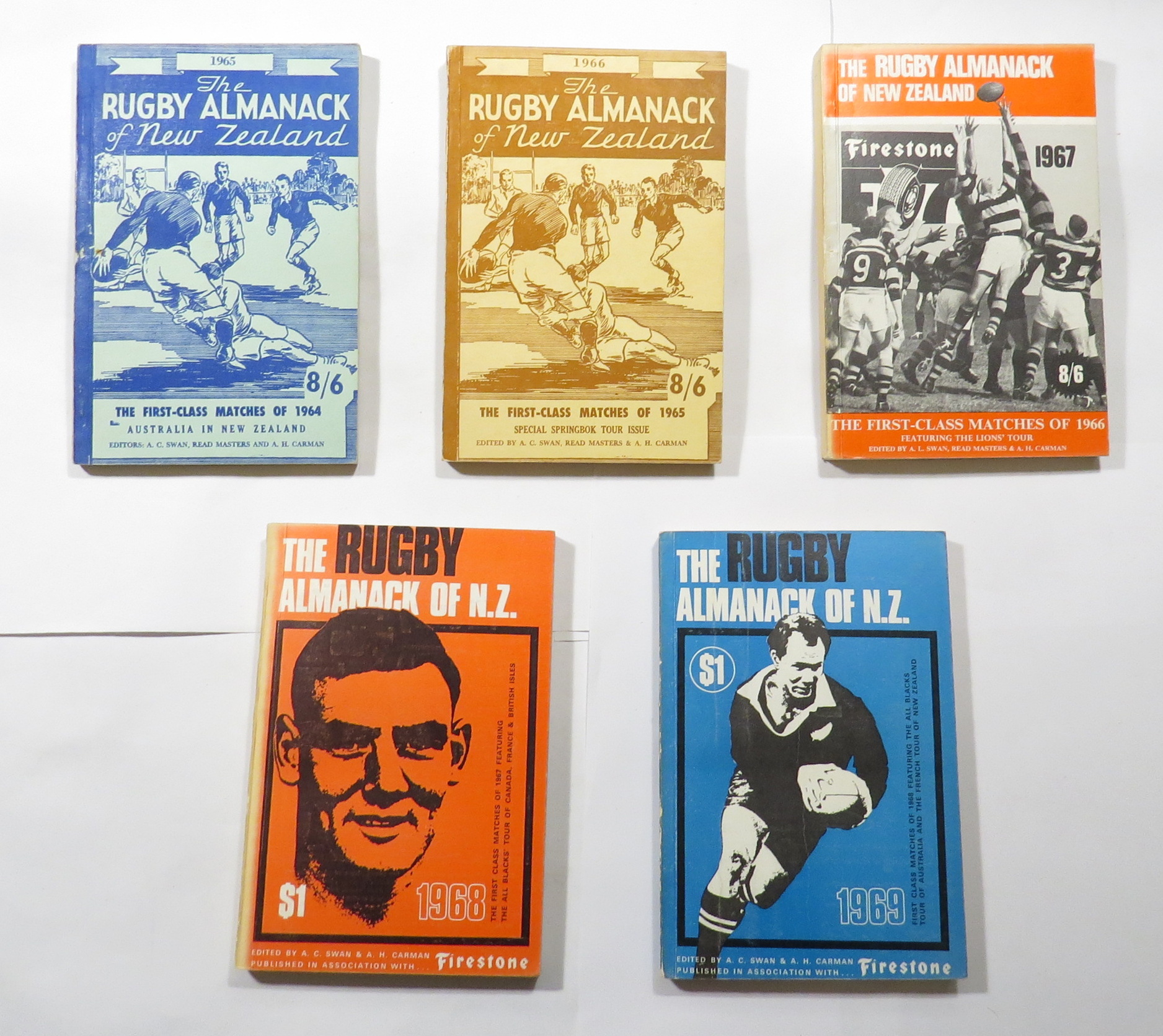 The Rugby Almanack of New Zealand 1965 Edition [+ 4 other issues: 1966; 1967; 1968; 1969]