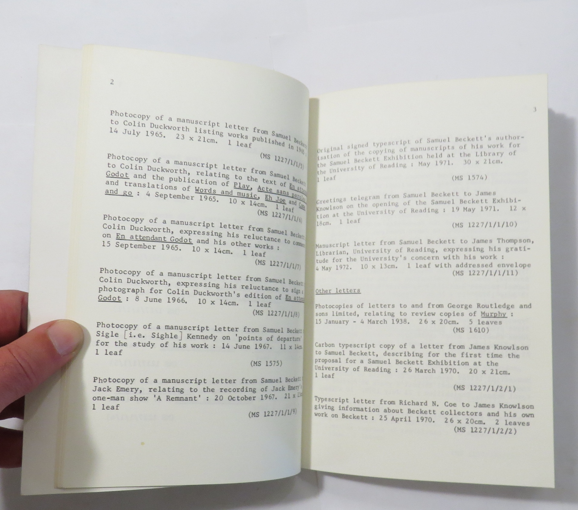 The Samuel Beckett Collection : A Catalogue
