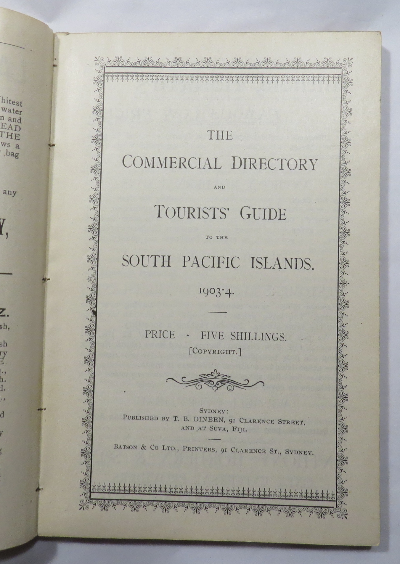 The Commercial Directory and Tourists' Guide to the South Pacific Islands. 1903-4.